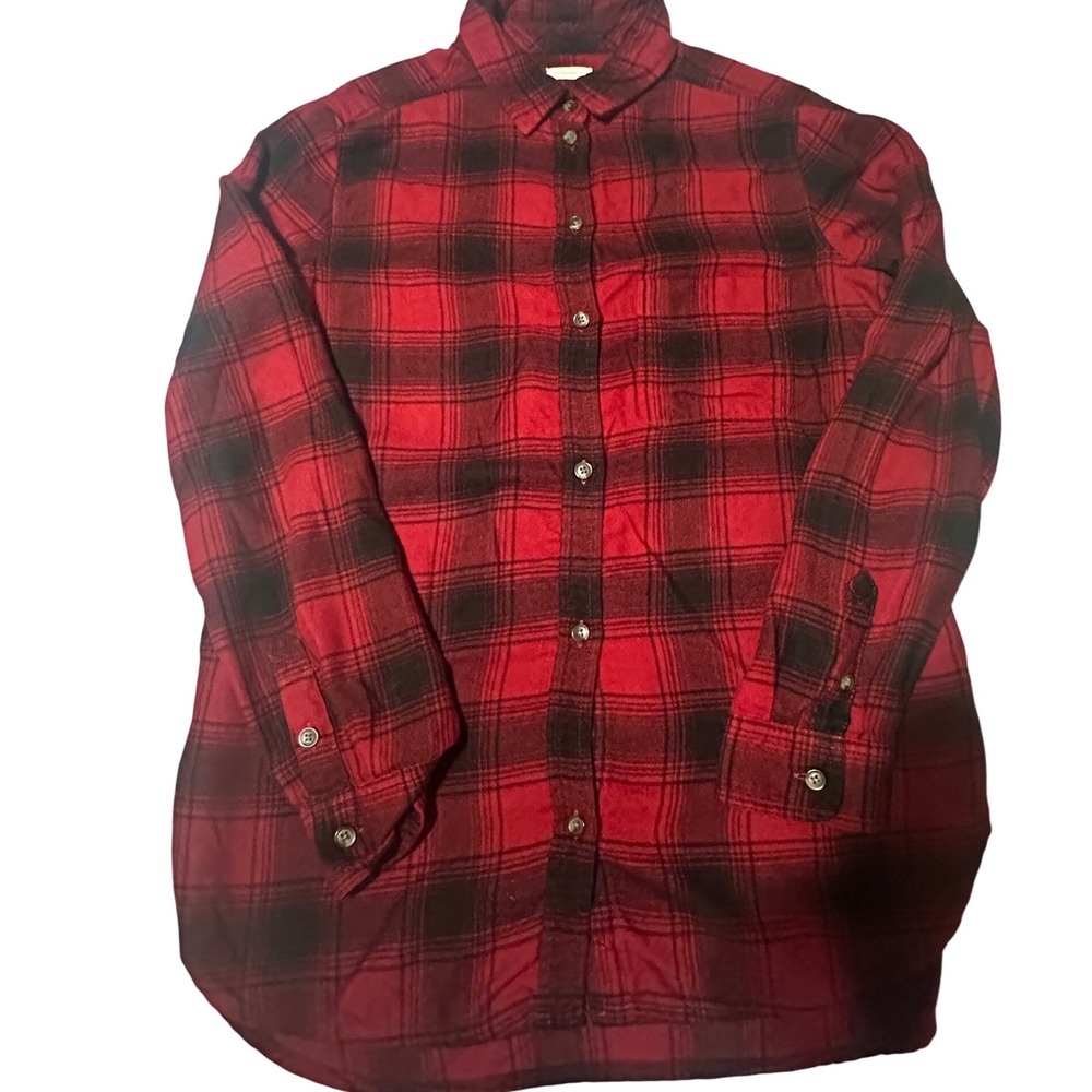 American Eagle Red Black Plaid Flannel Shirt Boyfriend Fit Medium Soft Button Up